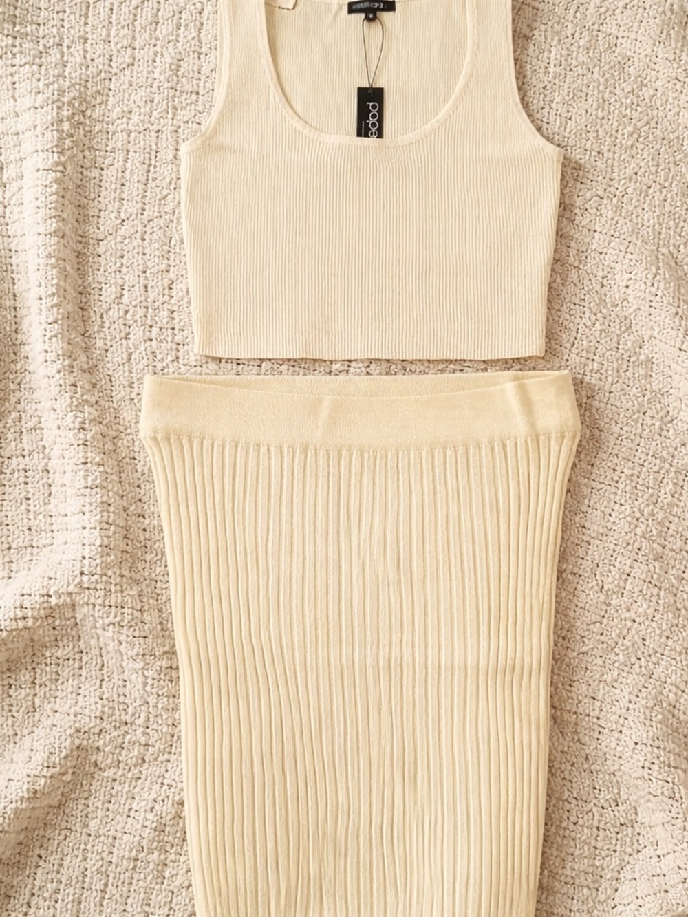 Papermoon Cream Ribbed crop Tank & Mini Skirt Set women’s size large - Picture 3 of 3
